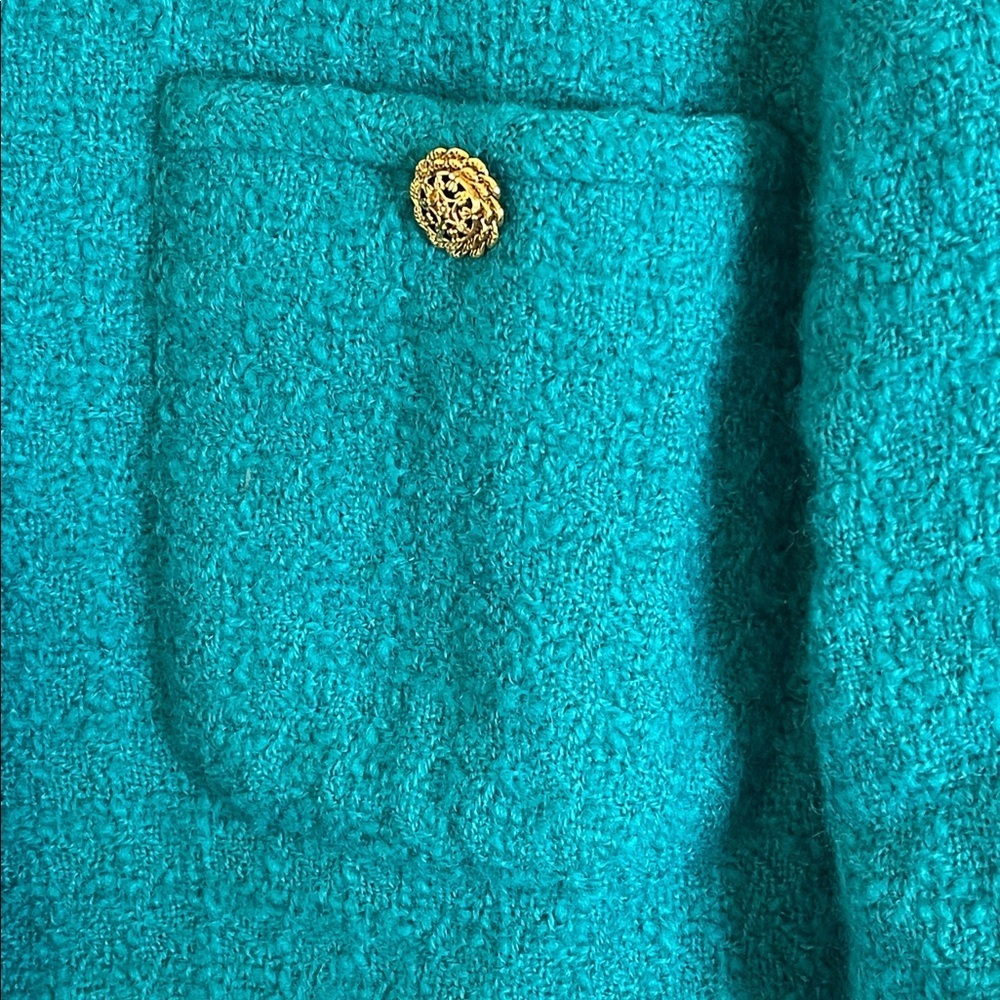 Vintage Eric Pang Teal Wool Bouclé Skirt Suit – Made in Hong Kong – Small - Picture 3 of 9